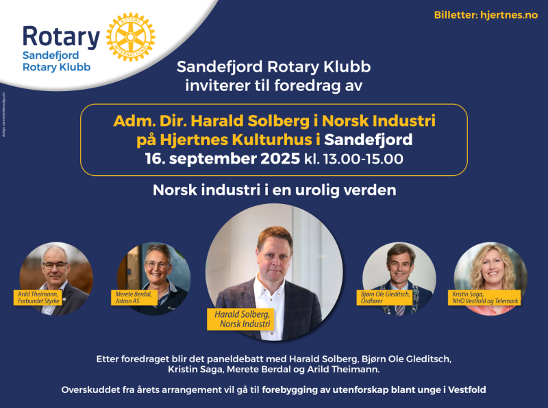 Sandefjord Rotary inviterer til foredrag og panelsamtale